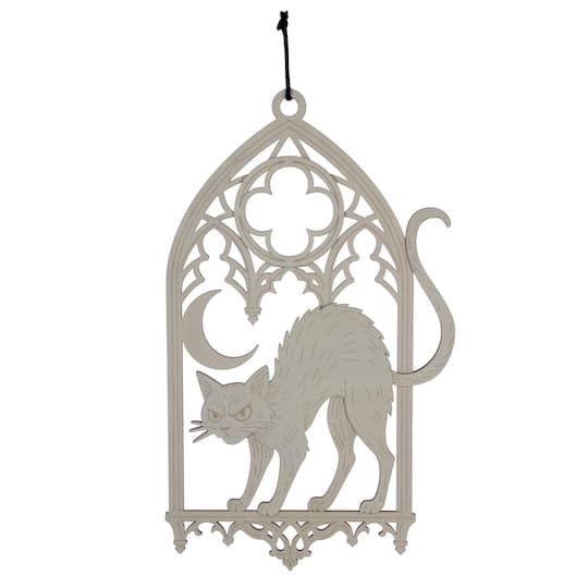 15.5" Black Cat in Cathedral Window DIY Wood Plaque by Make Market®